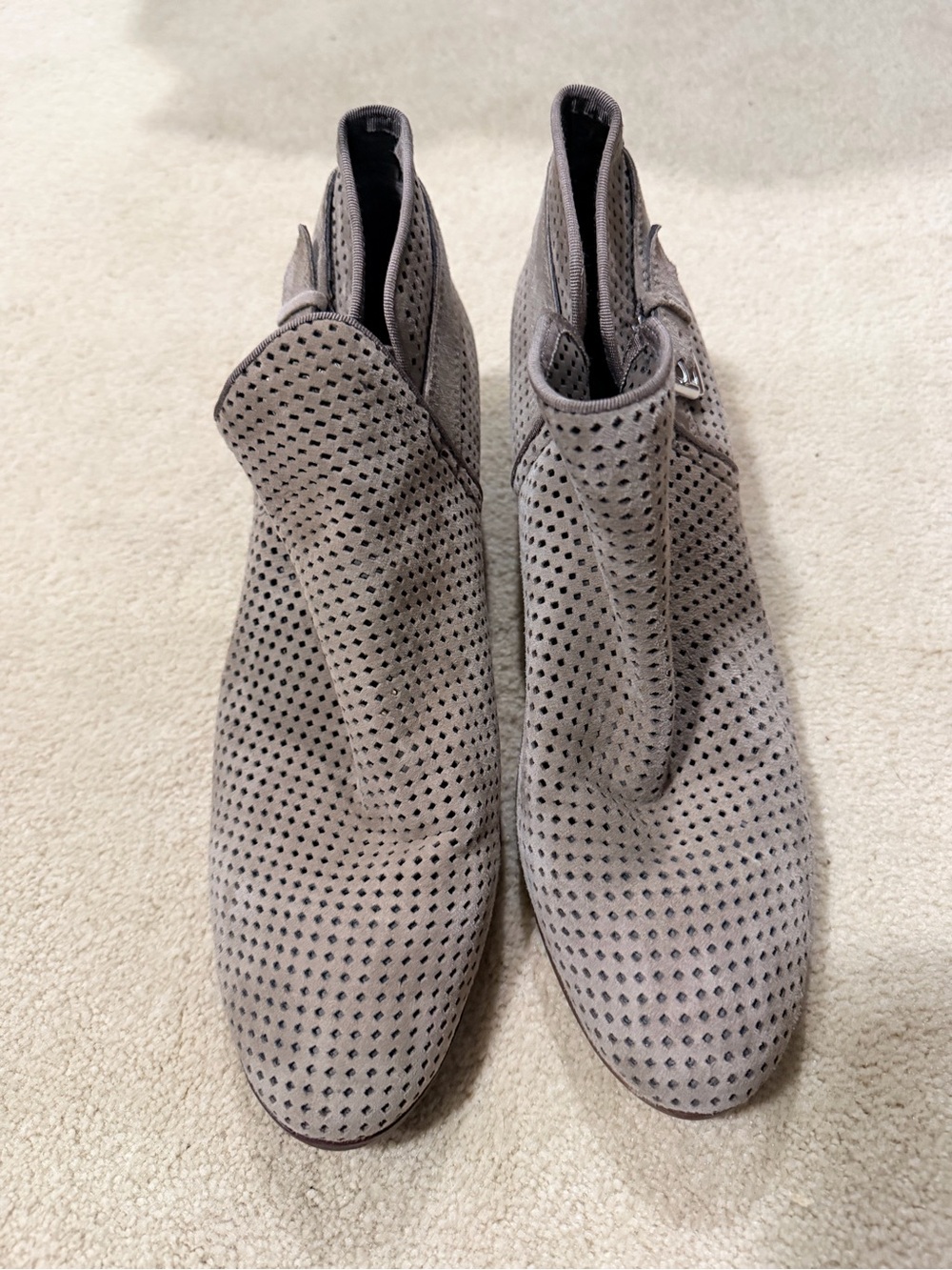 Sam Edelman Perforated Suede Ankle Booties - Taupe Gray